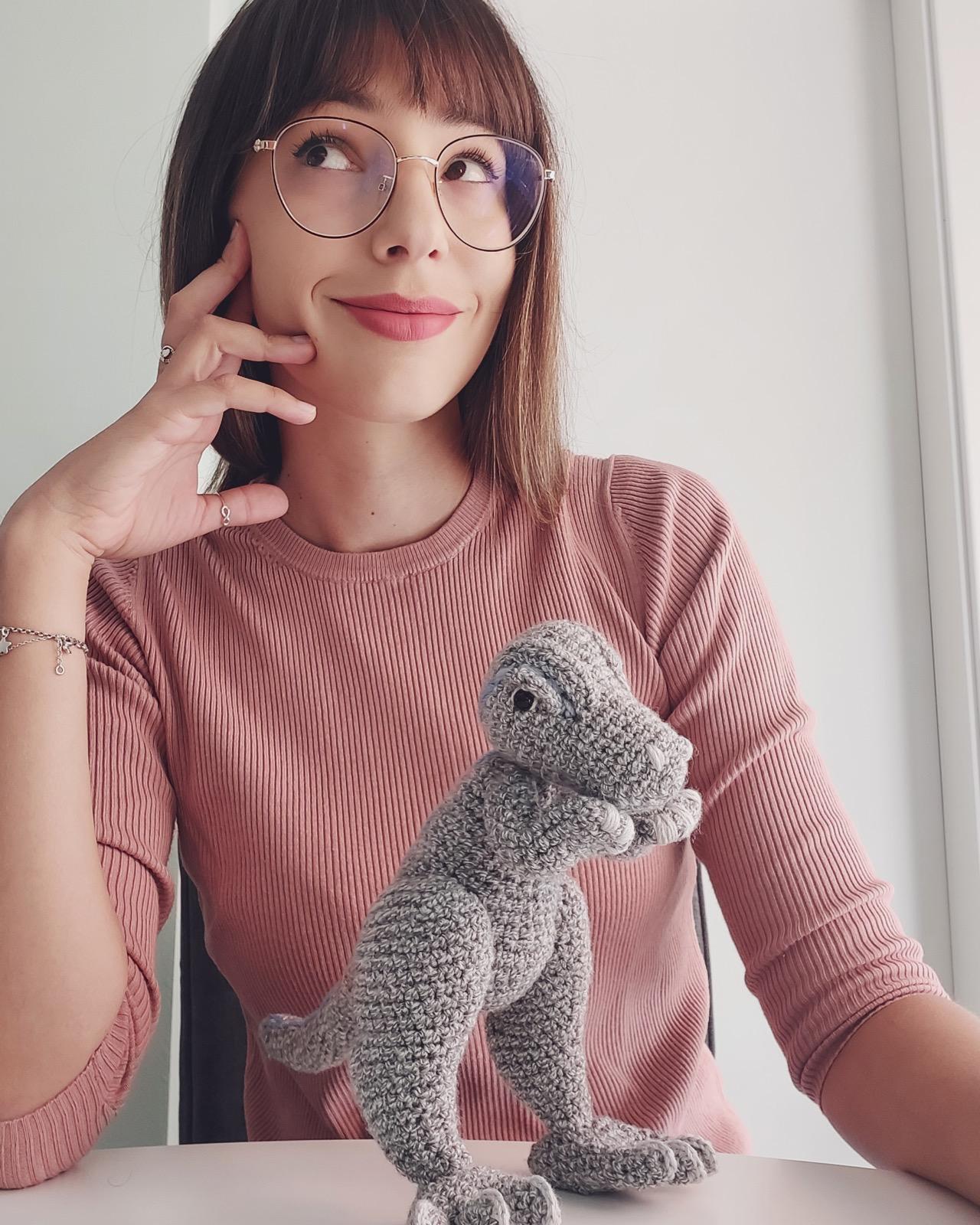 Marina in her cozy crochet studio