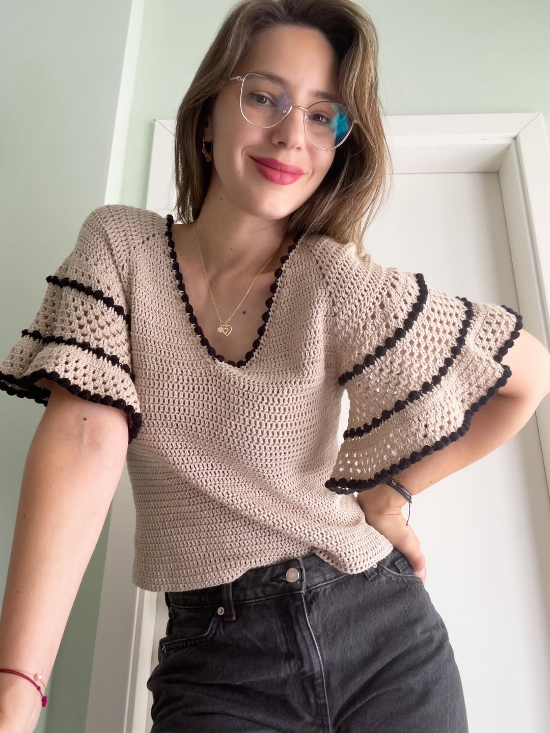 Marina working on a beautiful crochet piece